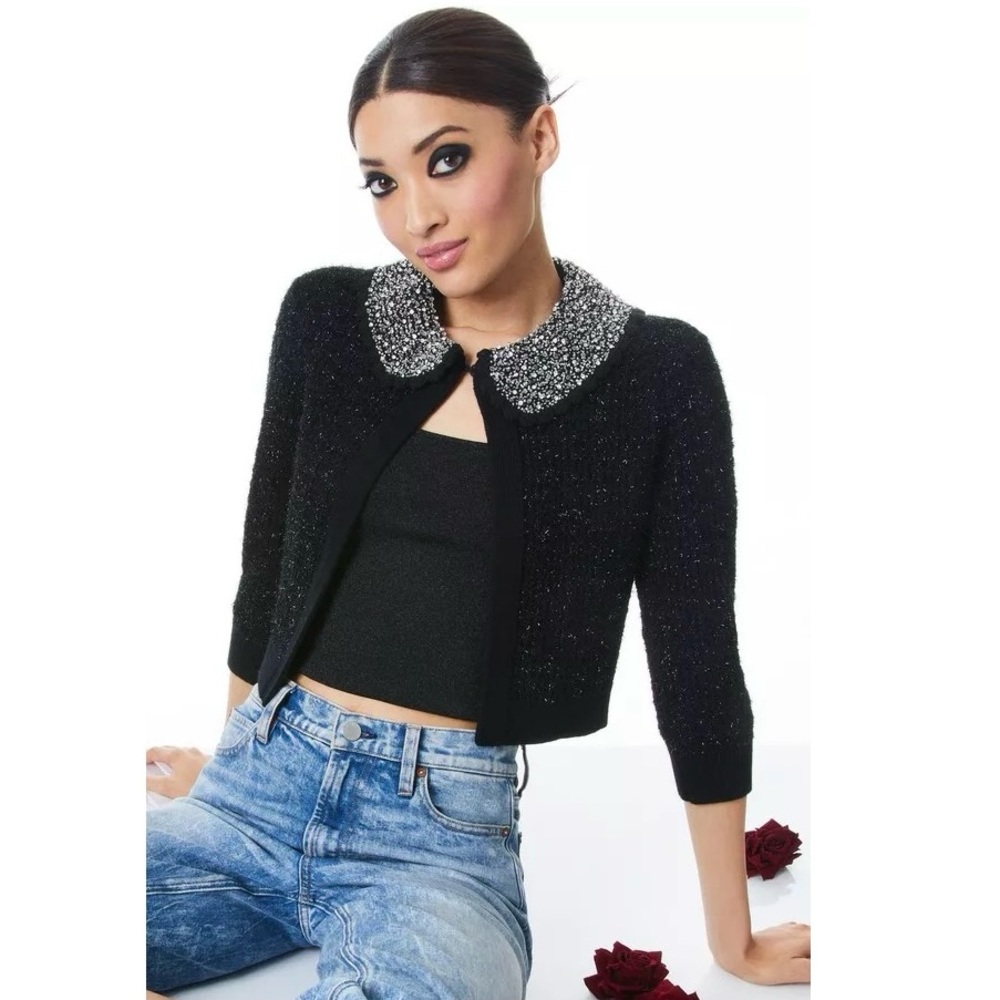 Alice + Olivia Akira Textured Embellished Cardigan